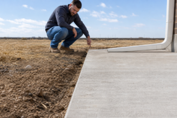 Wide Amarillo slab inspection showing dry High Plains soil and controlled drainage