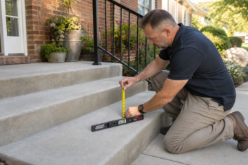 Amarillo porch steps and landing being checked for level and safe transitions