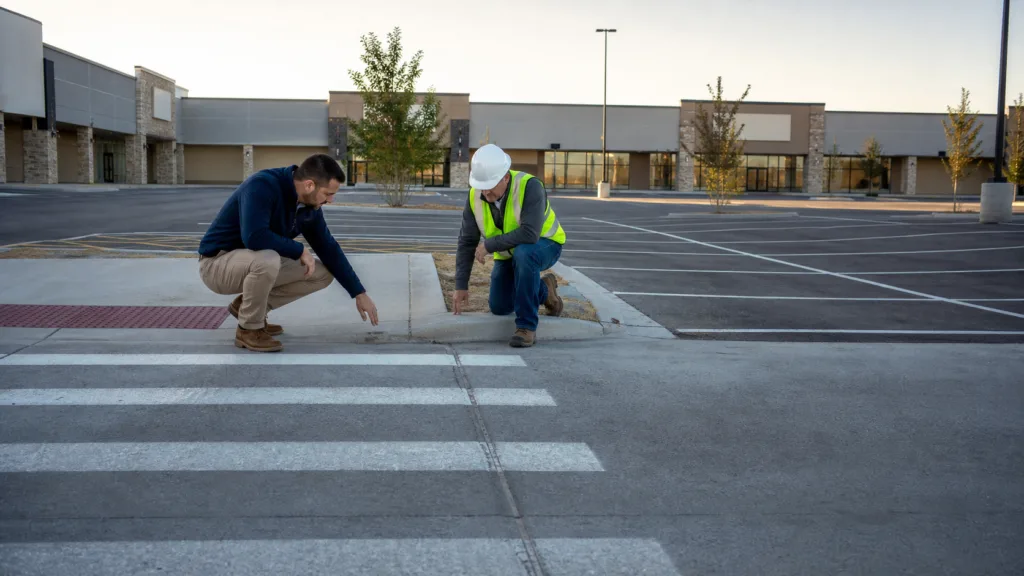 Amarillo commercial parking lot concrete inspection at a pedestrian crossing