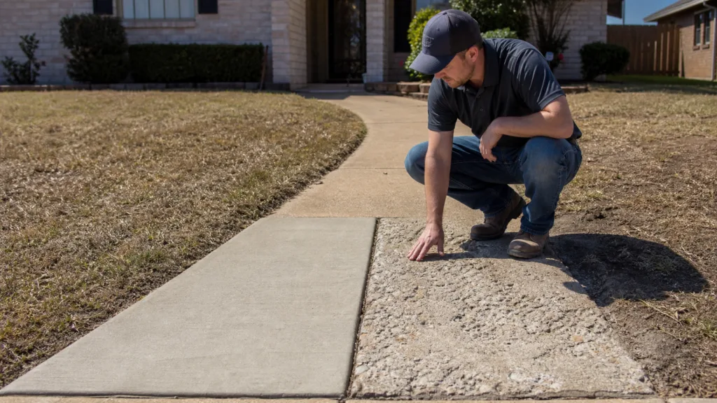 Side-by-side Amarillo sidewalk panels illustrating repair and replacement evaluation