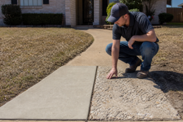 Side-by-side Amarillo sidewalk panels illustrating repair and replacement evaluation