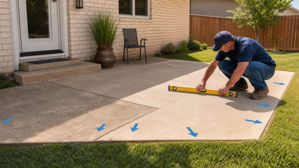 Amarillo backyard patio evaluation with repairable slab and replacement planning area