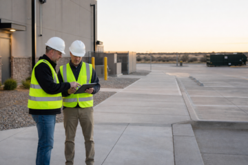Amarillo facility manager reviewing a mapped commercial concrete maintenance inspection