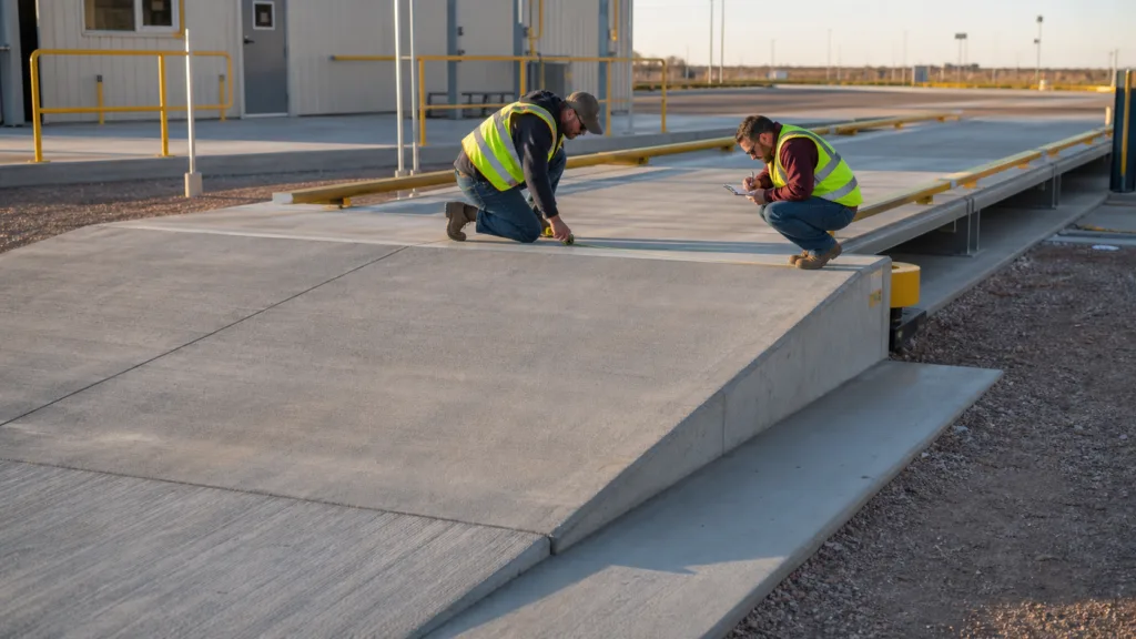 Heavy-duty Amarillo weigh station concrete ramp inspected at a smooth transition