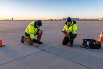 Authorized inspection of Amarillo airport concrete pavement with no aircraft present