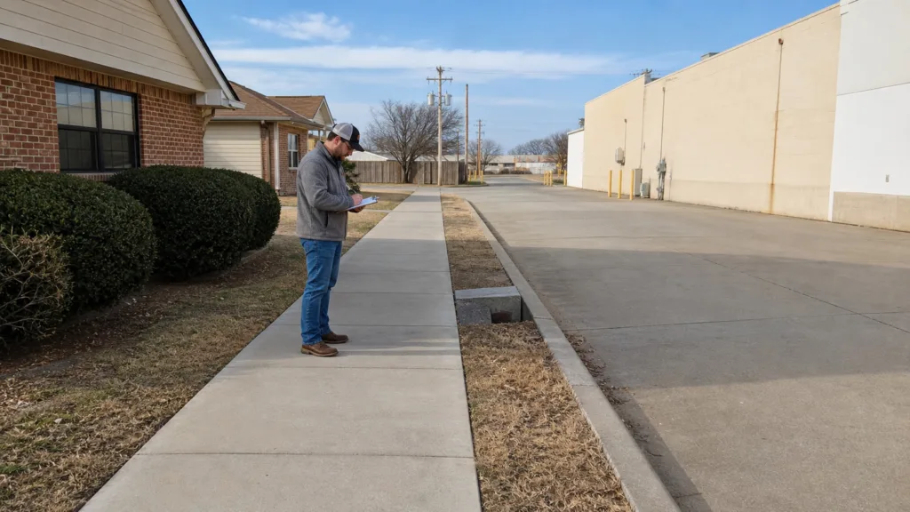 Hereford Texas mixed-use concrete property inspection with walk and service lane