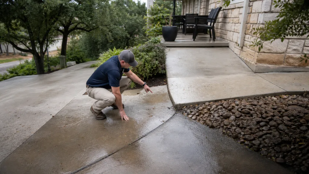 Palisades and Rockwell Place Texas outdoor concrete drainage inspection