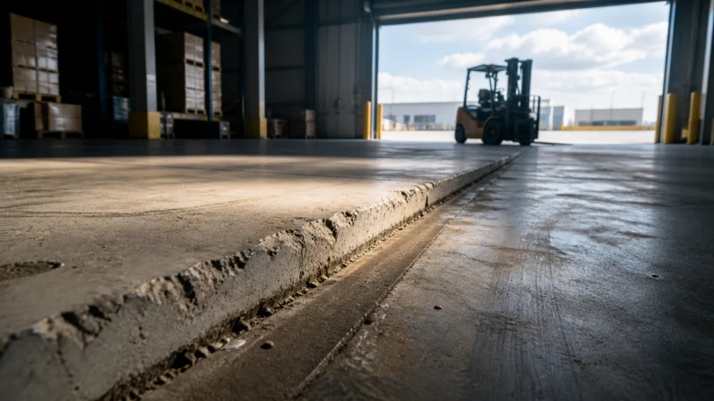 Illustration of a warehouse concrete joint and loading edge under wheel traffic